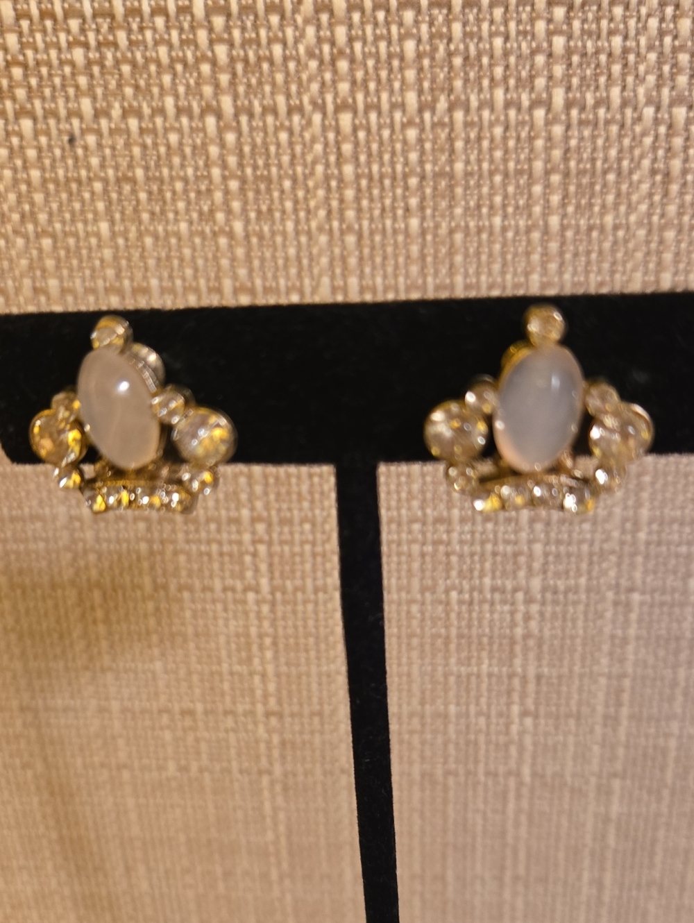 Vintage Gold-Tone Moonstone and Crystal Screw Back Earrings